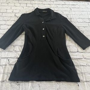 J. McLaughlin Black Tunic Henley Top Oversized Size XS Pockets Collared